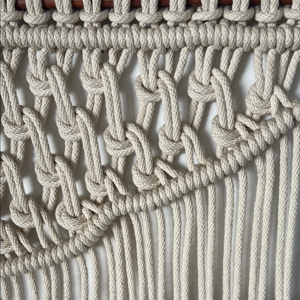 Handcrafted Cream and Tan Macrame Wall Hanging - Picture 4 of 10